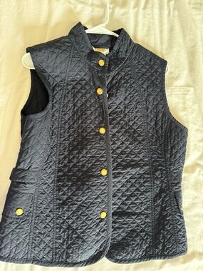 Talbots Black Quilted Sleeveless Vest with Gold Buttons